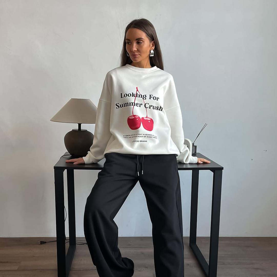 Krohn-e | Pullover Sweatshirt Übergröße Fit Grafikdruck Baumwollmischung Rundhalsausschnitt
