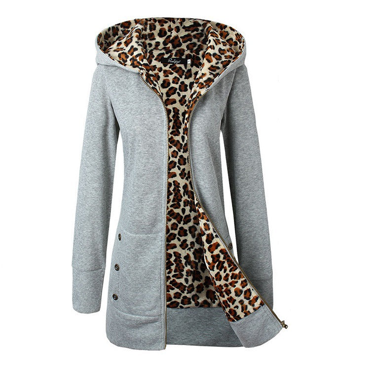 Damen Kapuzenpulloverjacke mit leopardem Innenfutter Krohn-e