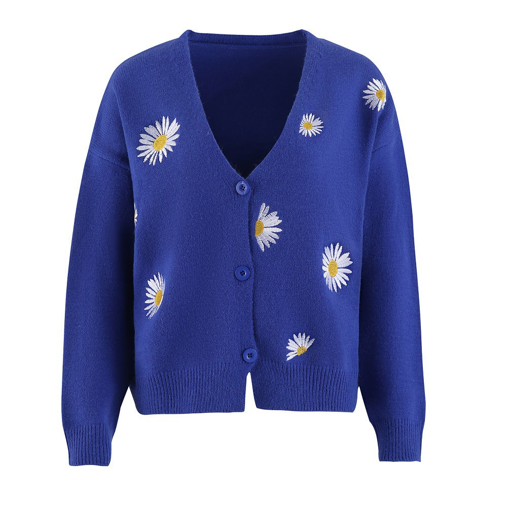 Damen Strickjacke mit Blumenstickerei und V-Ausschnitt Krohn-e