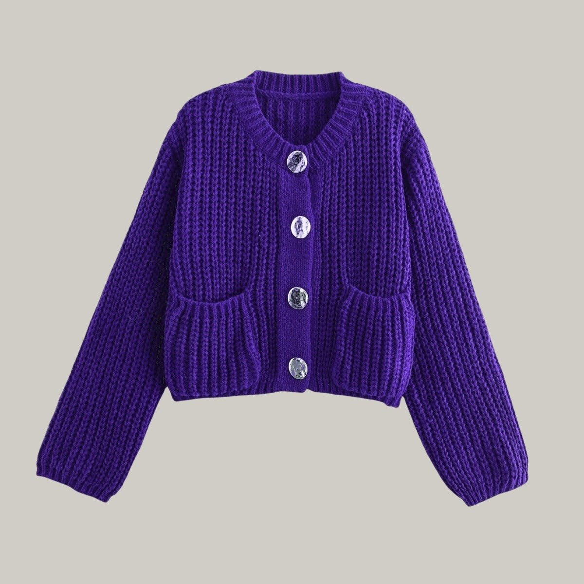 Damen kuschelige Strickjacke mit dekorativen Knöpfen und praktischen Taschen Krohn-e