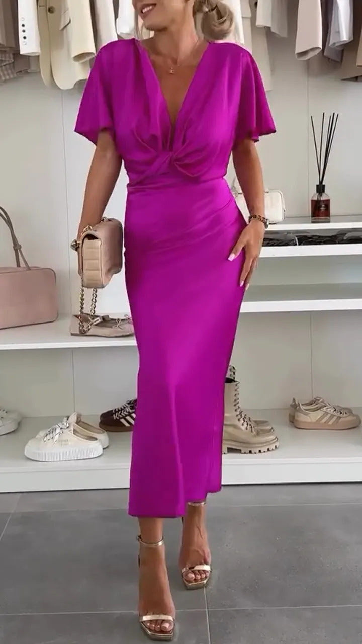 Damen Knielanges Satin-Kleid mit Kreuz-Design Krohn-e