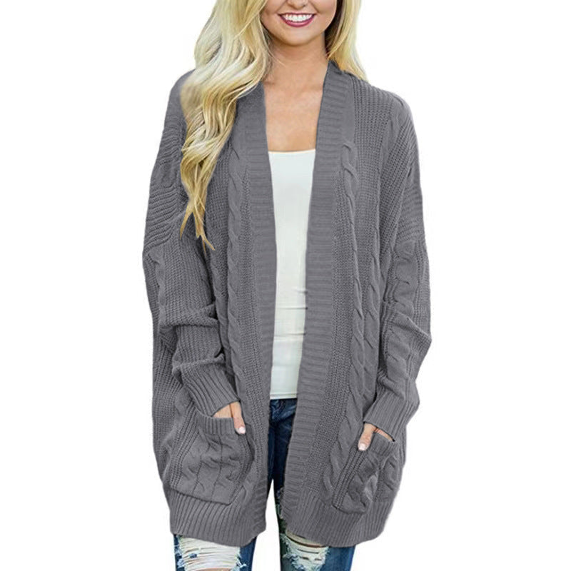 Damen lässige Strickjacke mit Kabelmuster und großzügigen Taschen Krohn-e