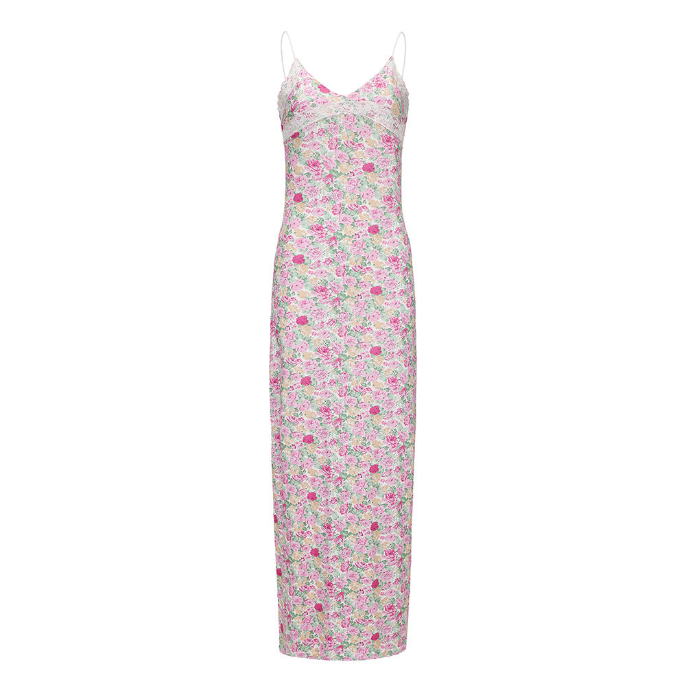 Fudus Langes figurbetontes Maxikleid mit V-Ausschnitt und Blumenmuster