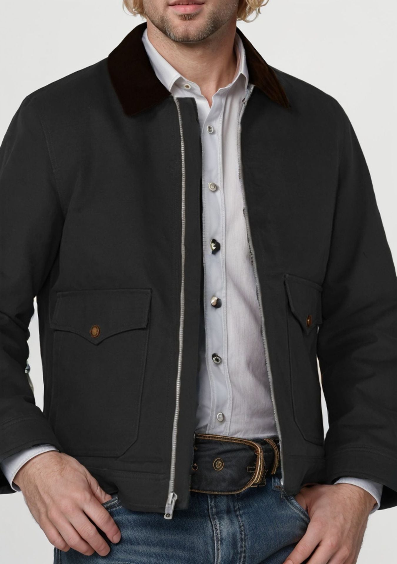 Herren robuste Baumwolljacke mit wärmemantellähnlichem Kragen Krohn-e