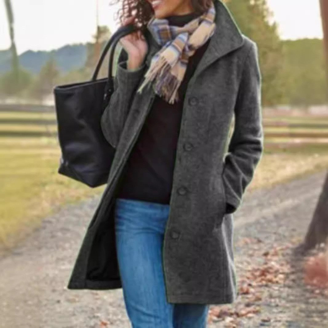 Damen Elegante Wollmantel mit modernen Knopfdetails Krohn-e