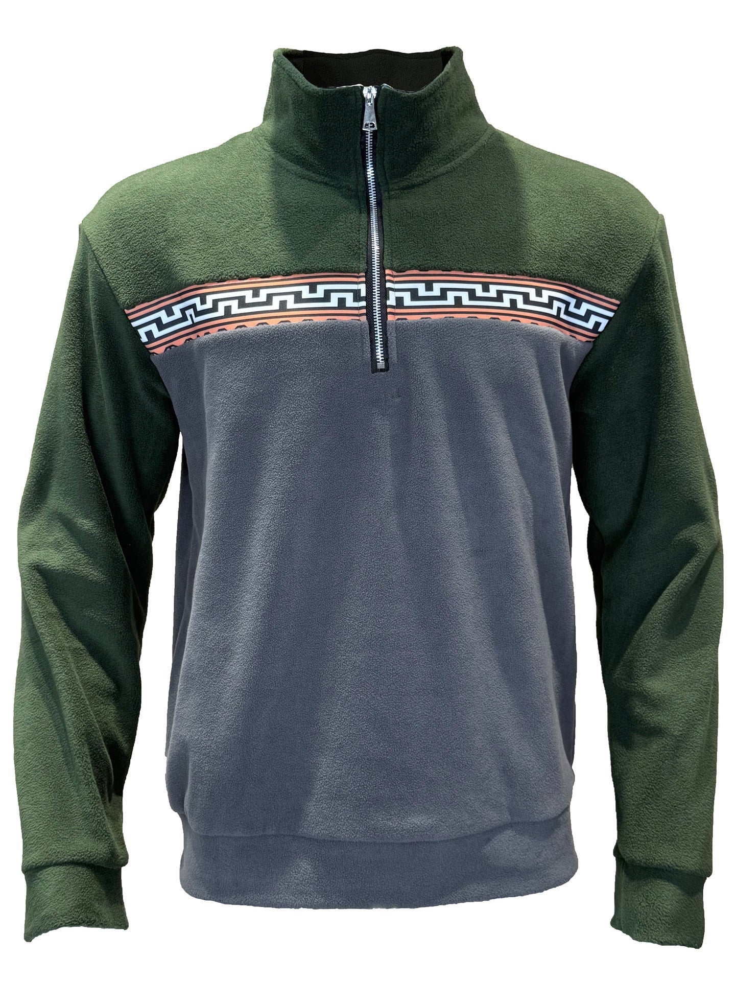 Herren Fleece-Pullover mit stylishem Stehkragen und farblich abgesetztem Muster Krohn-e