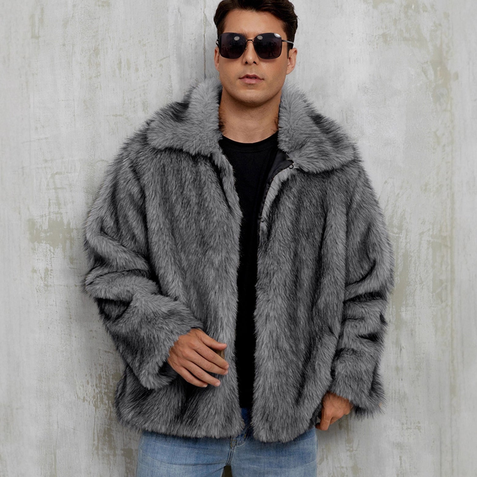 Herren Luxuriöse Kunstpelzjacke mit breitem Revers Krohn-e