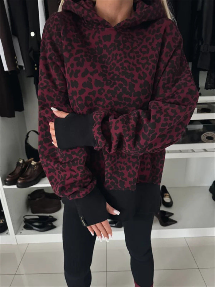 Damen legere Kapuzenpullover mit tierischem Muster und Daumenlöchern Krohn-e