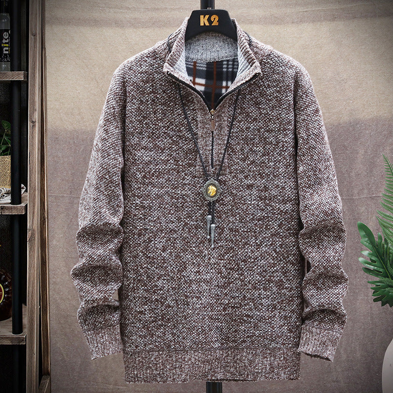 Herren modischer Strickpullover mit halbem Reißverschluss und unterschiedlichen Texturen Krohn-e