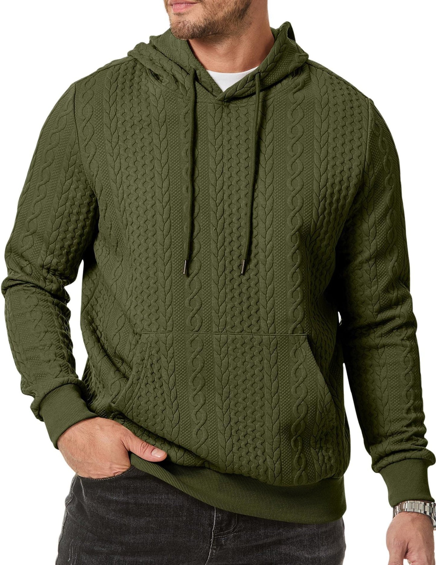 Herren Kapuzenpullover mit strukturiertem Kabelstrickmuster Krohn-e