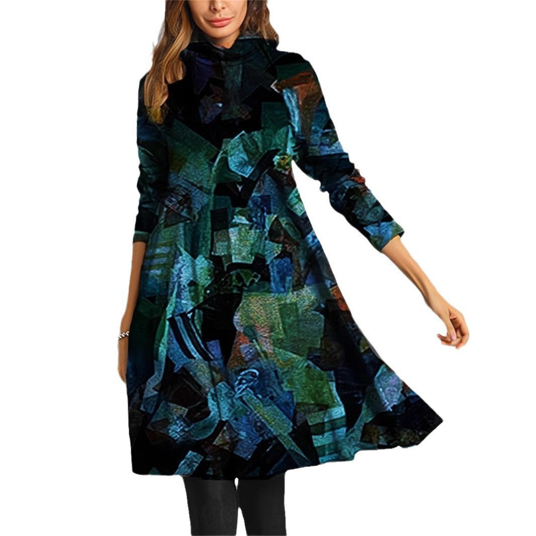 Elegantes Fudus Langarmkleid mit hohem Kragen