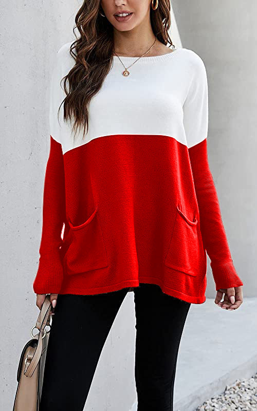Damen Strickpullover mit großen Fronttaschen und kontrastiertem Design Krohn-e