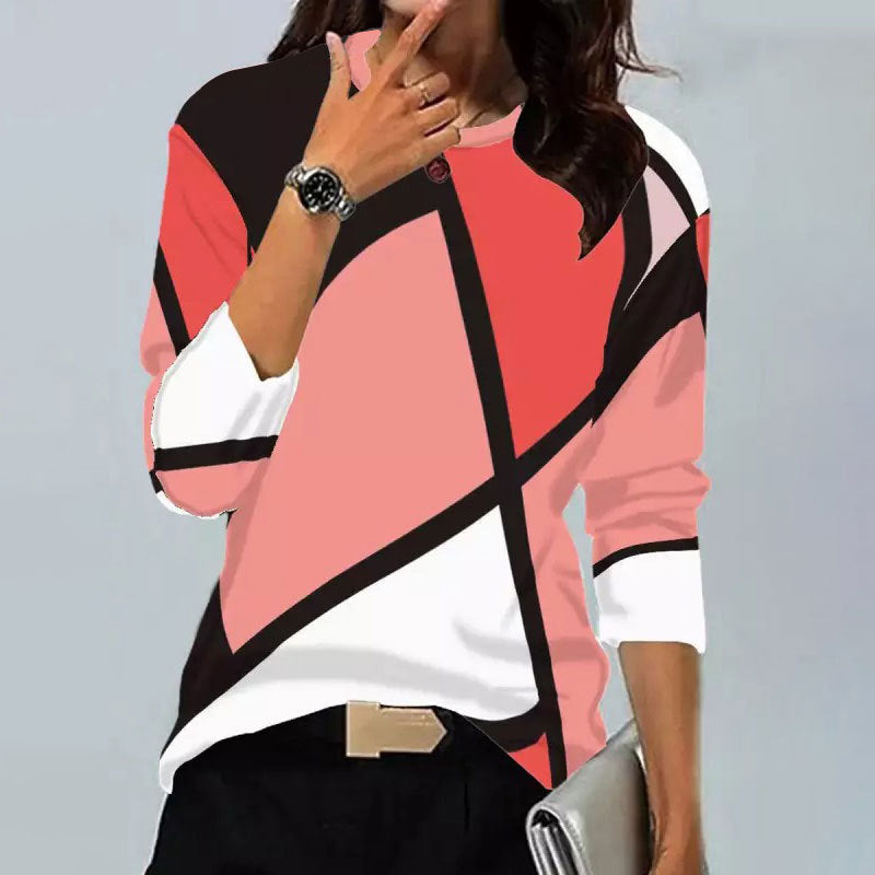 Modisches Vintage Langarmshirt mit geometrischem Muster und Rundhalsausschnitt von Fudus