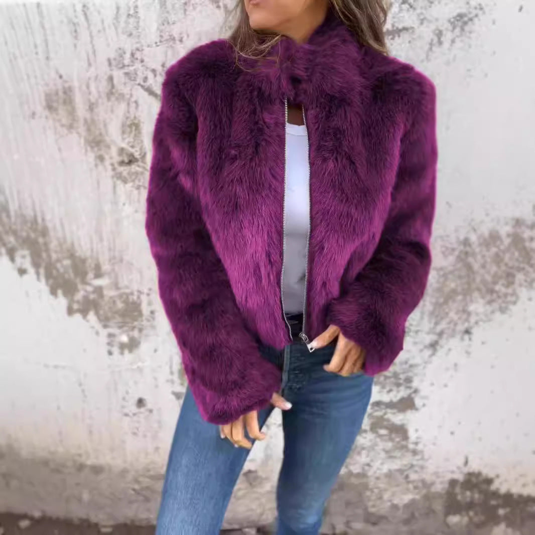 Damen kuschelige Fleecejacke mit hohem Kragen und Reißverschluss Krohn-e