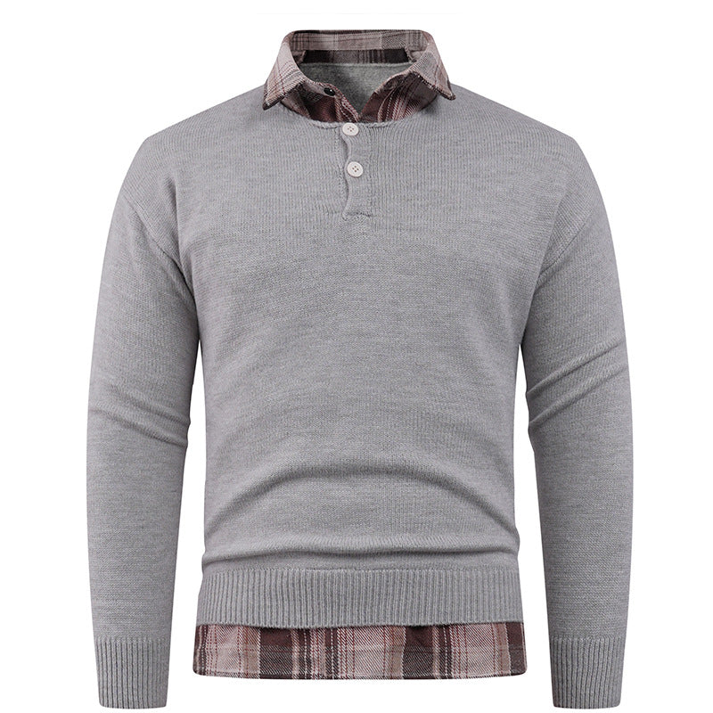 Herren Pullover mit integriertem Hemdkragen und Knopfdetails Krohn-e