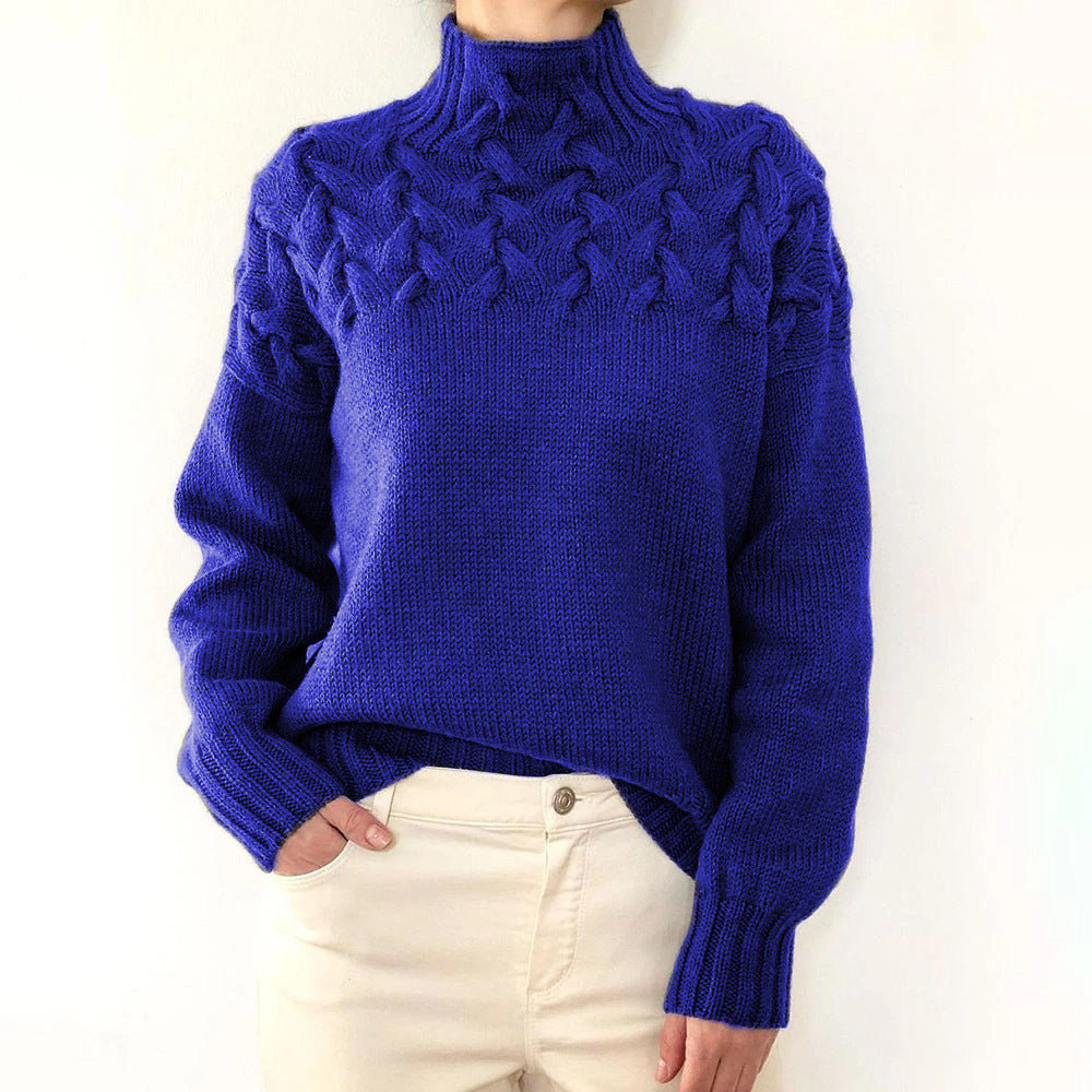 Damen Strickpullover mit hochgeschlossenem Kragen und trendigem Zopfmuster Krohn-e