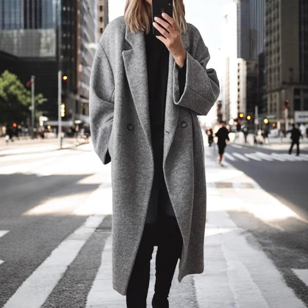 Damen klassischer Oversized-Mantel mit doppeltem Knopfverschluss und breitem Revers Krohn-e