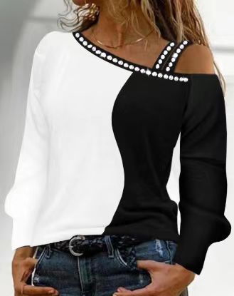 Damen Trendy Asymmetrisches Oberteil mit Strassbesatz Krohn-e