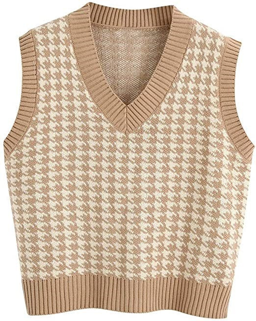 Damen ärmellose Strickweste mit modernem Hahnentrittmuster Krohn-e