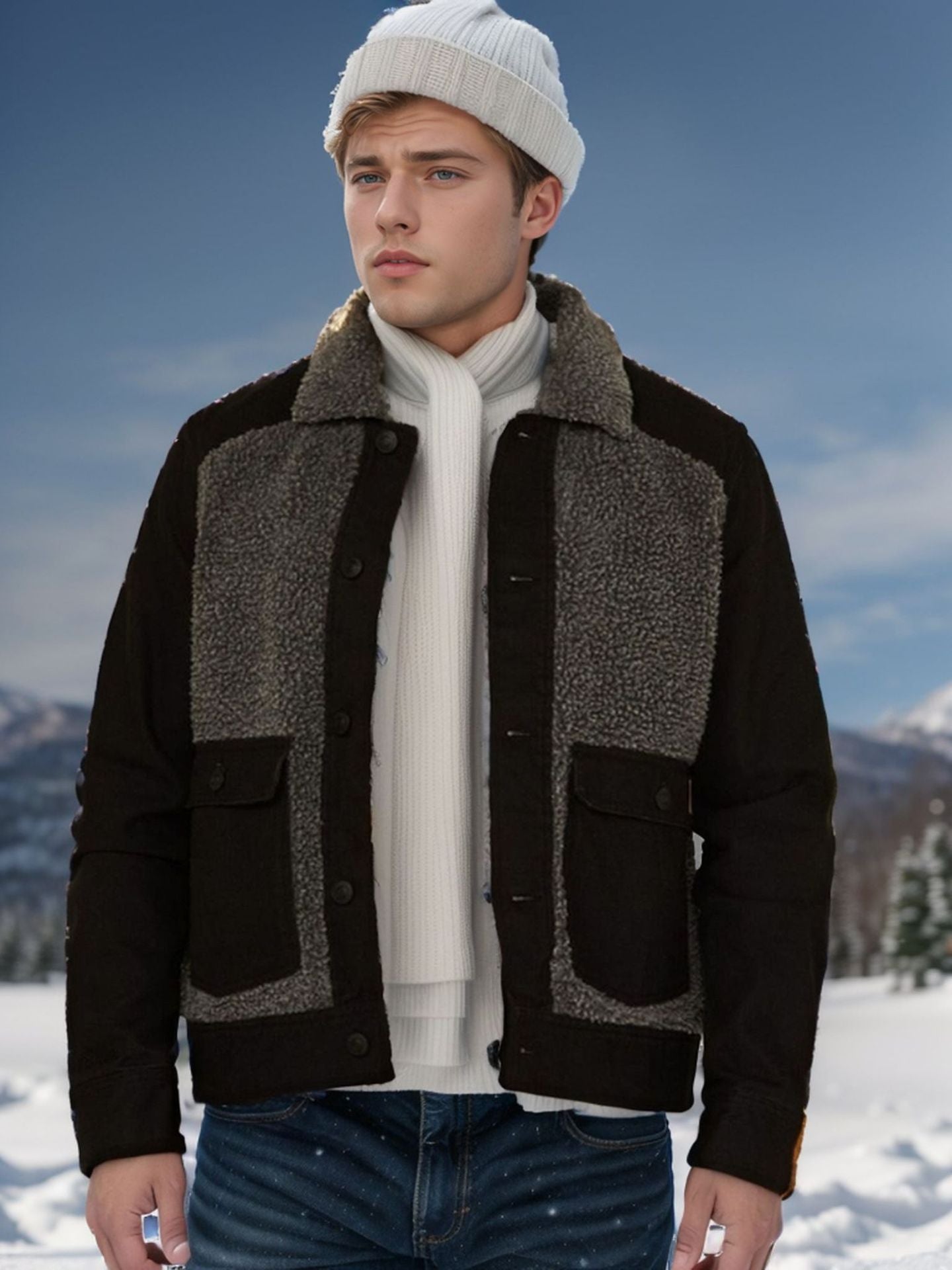 Herren lässige Fleece-Jacke mit strukturiertem Kragen Krohn-e