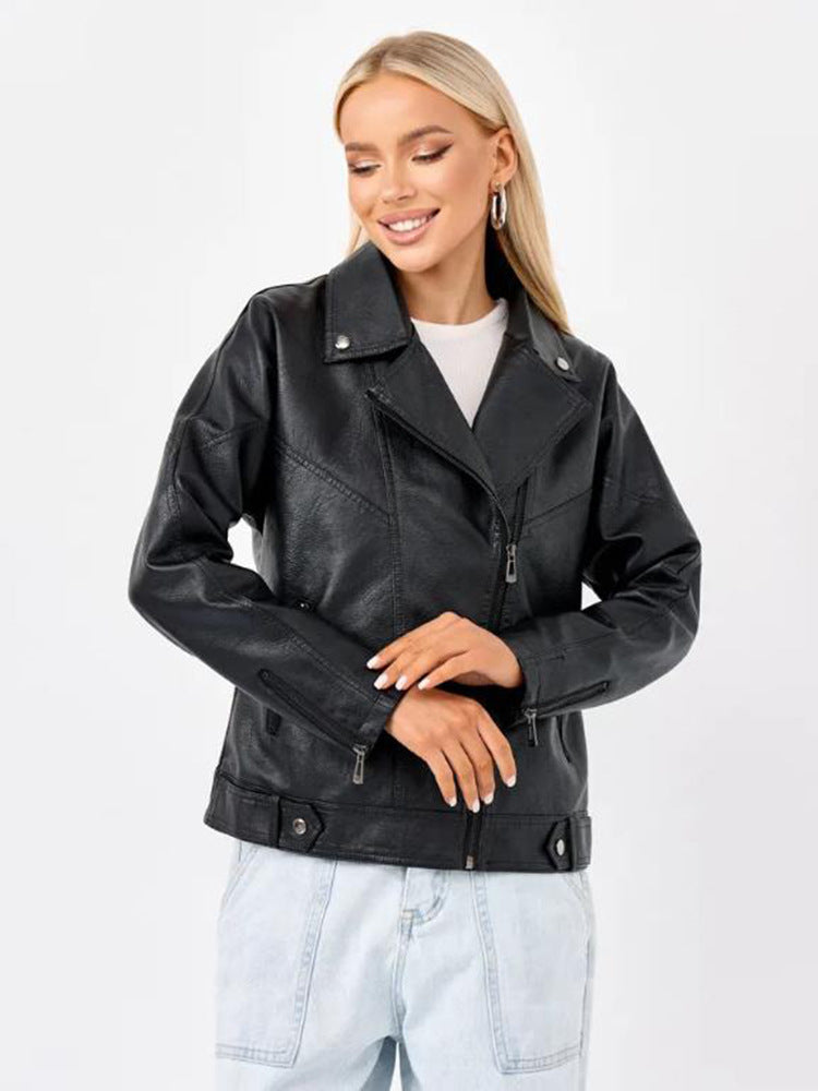 Damen hochwertige Kunstlederjacke im Biker-Stil mit asymmetrischem Reißverschluss Krohn-e