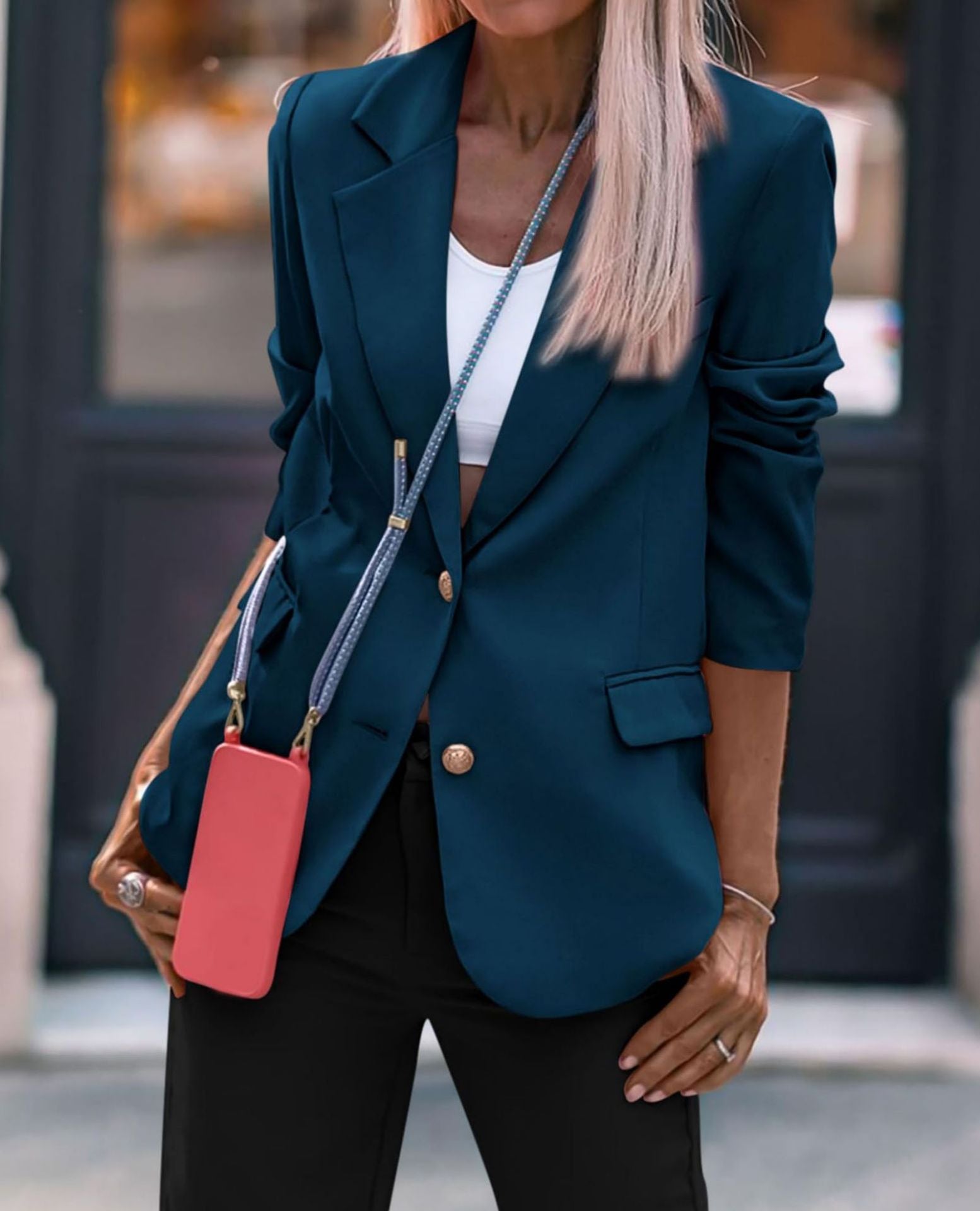 Damen Eleganter Einreiher Blazer mit goldenen Knöpfen und tailliertem Schnitt Krohn-e