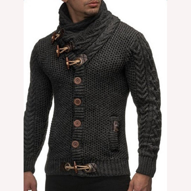 Herren Grobstrickpullover mit Schalkragen und Knopfdetail Krohn-e