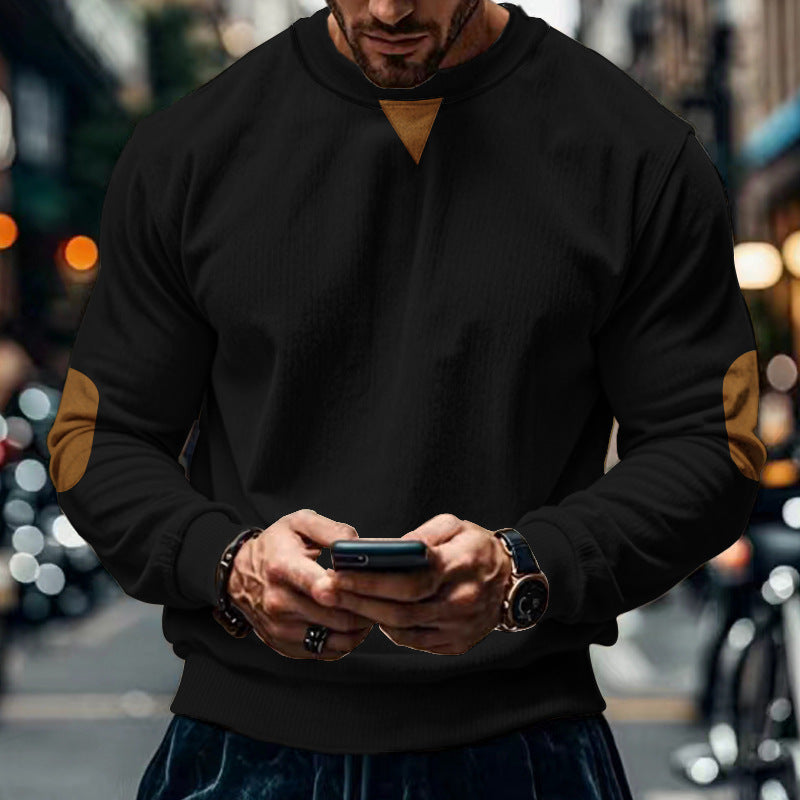 Herren gemütlicher Rundhals Pullover mit Ellbogenpatches Krohn-e