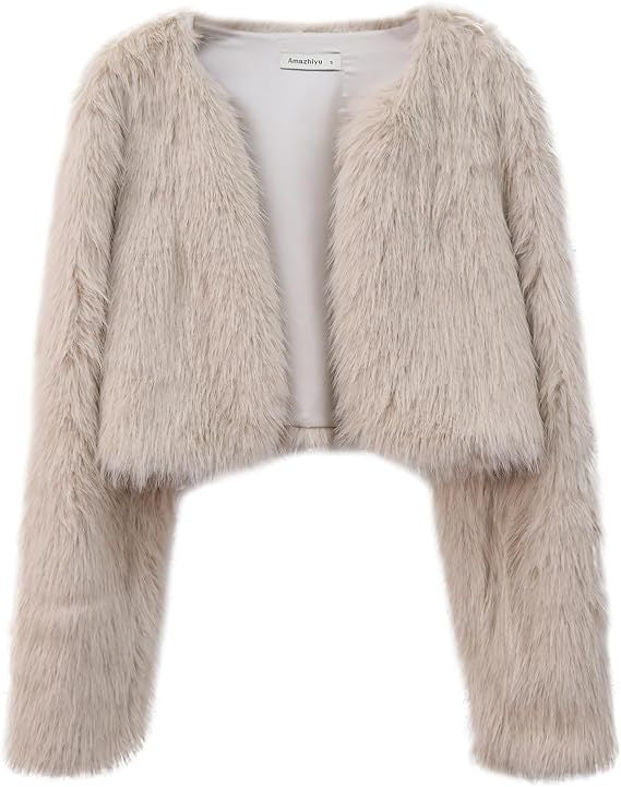 Damen Kurze glamouröse Kunstfelljacke mit lockeren Ärmeln Krohn-e