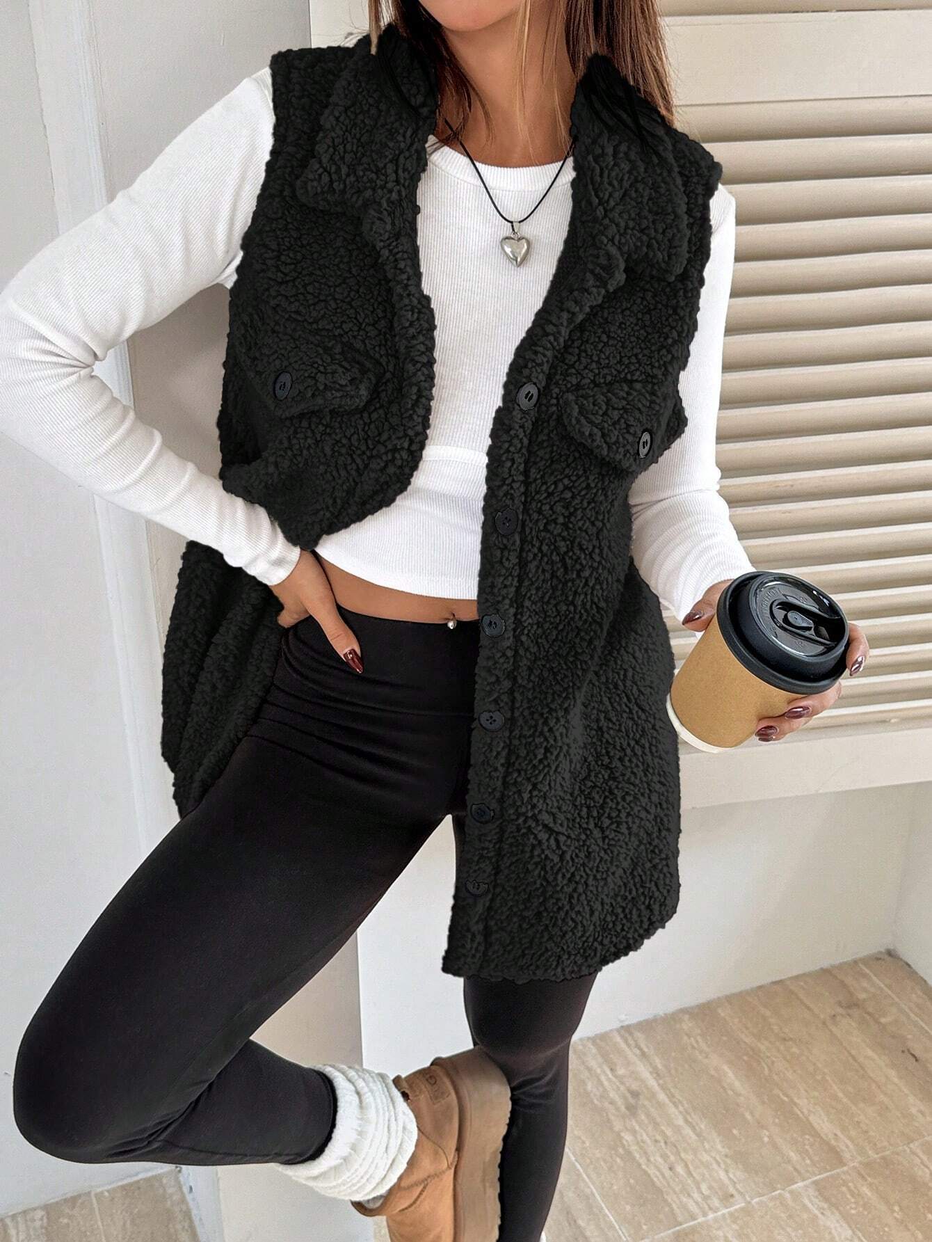 Damen Teddy-Weste mit Taschen Krohn-e