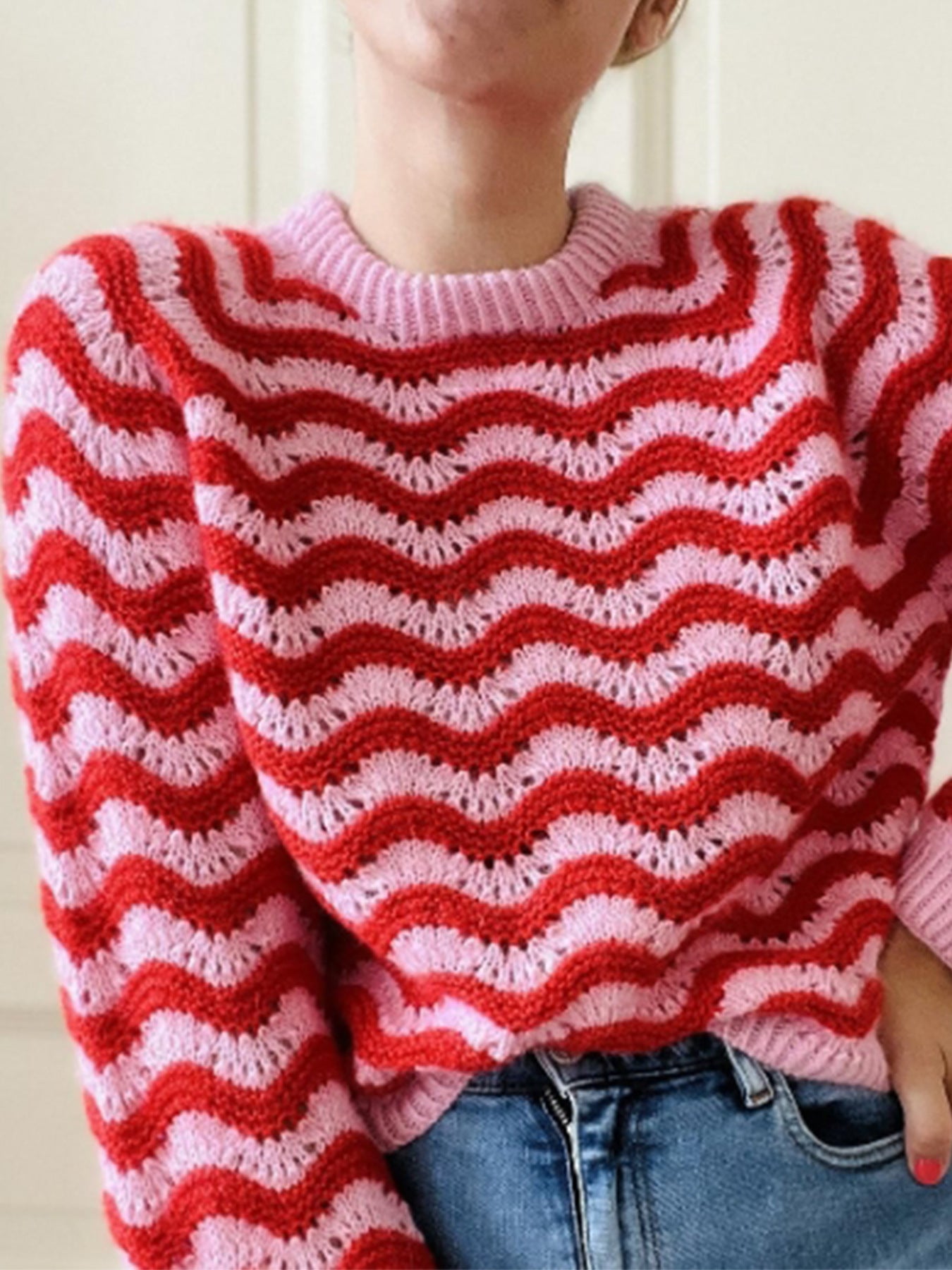Damen Strickpullover mit wellenförmigem Muster und großzügigem Schnitt Krohn-e