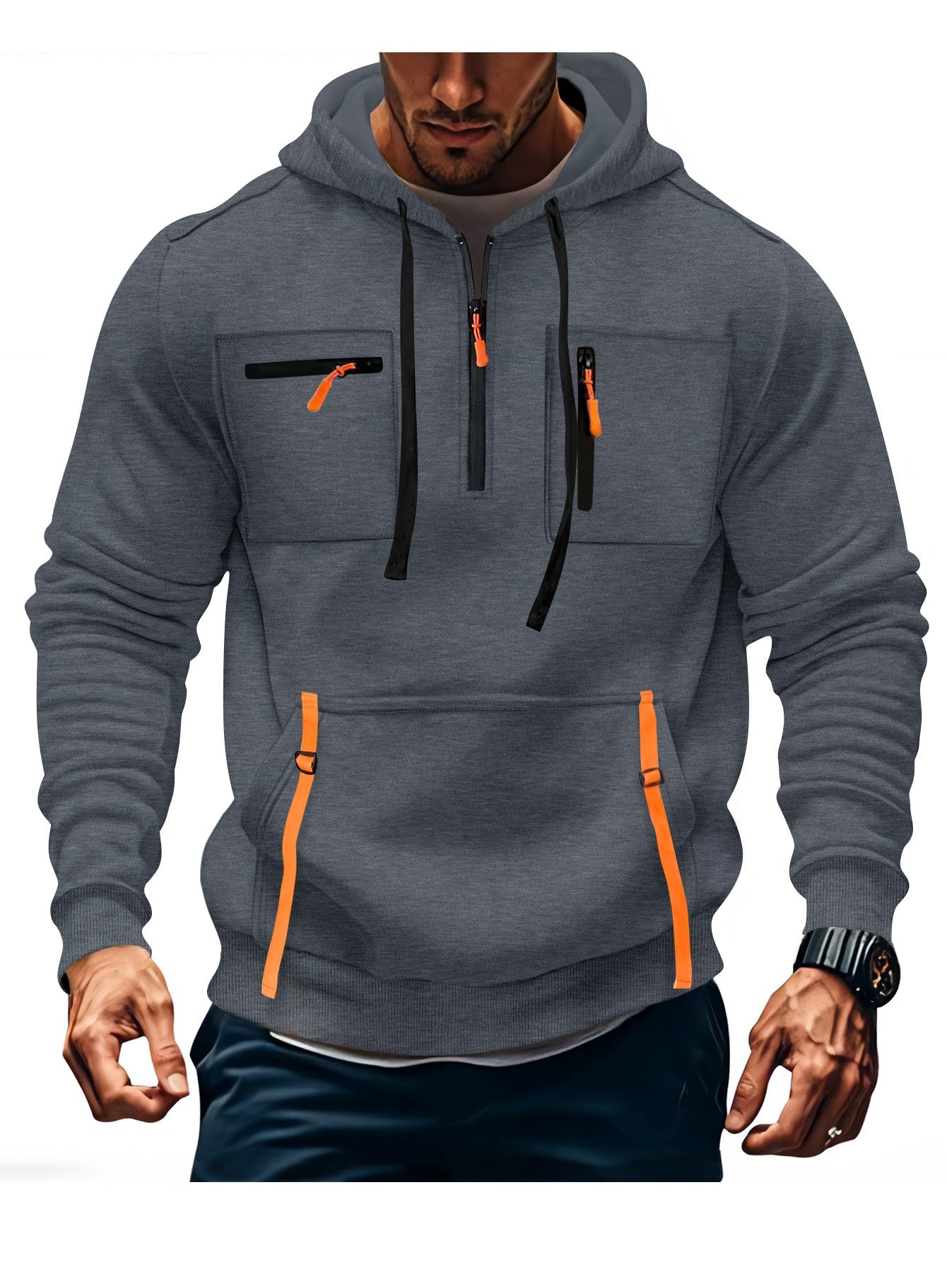 Herren modischer Kapuzenpullover mit funktionalen Reißverschlusstaschen Krohn-e