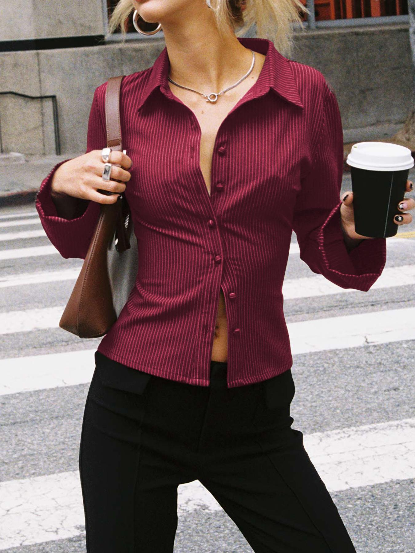Damen taillierte Hemdbluse mit Klappkragen und feinen Streifen Krohn-e