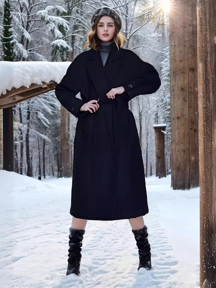 Damen eleganter Wollmantel mit Gürtel und weit geschnittenen Ärmeln Krohn-e