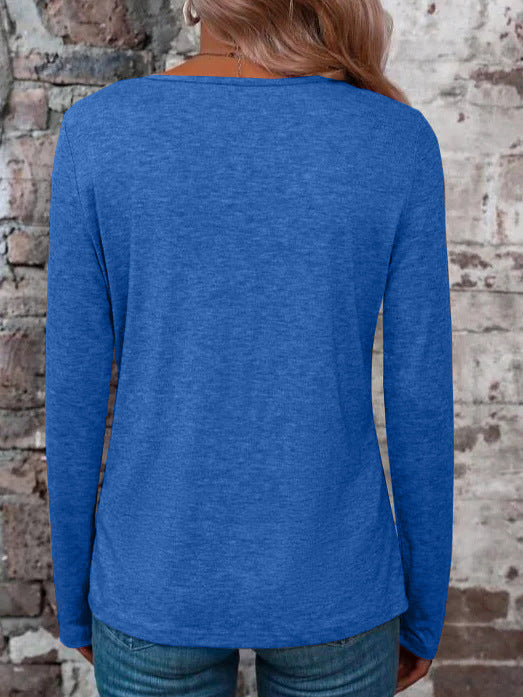 Damen lässiges Langarmoberteil mit V-Ausschnitt und raffinierter Kreuzung Krohn-e