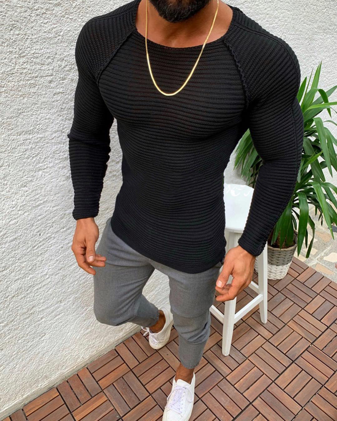 Herren Langarm Strickshirt mit eleganter Struktur Krohn-e