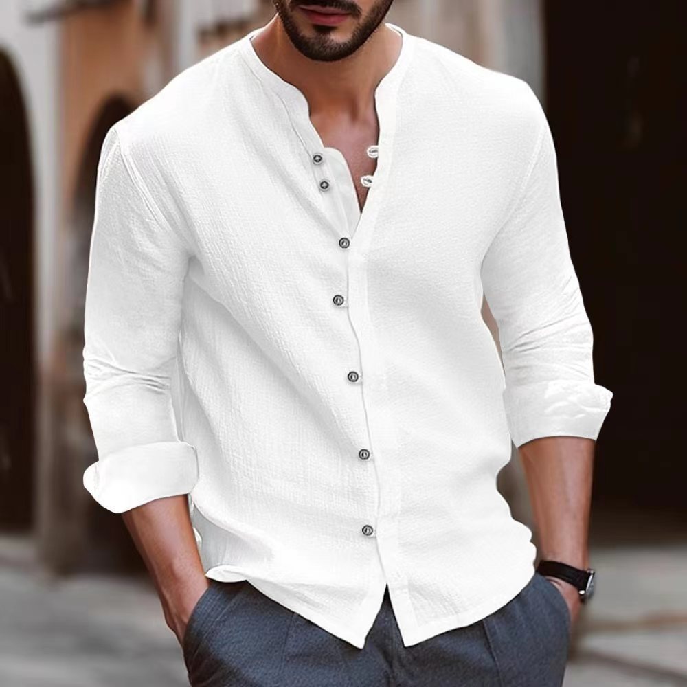 Herren Langarm-Henley-Hemd aus leichtem Baumwollgewebe mit modischem Knopfdetail Krohn-e