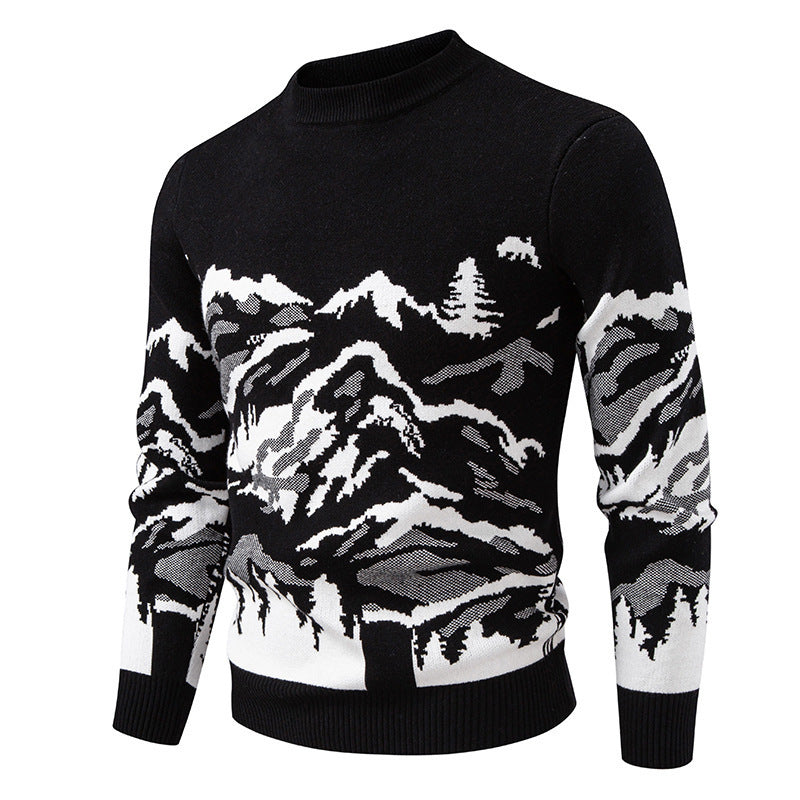 Herren Strickpullover mit Bergmotiv und hohem Kragen Krohn-e