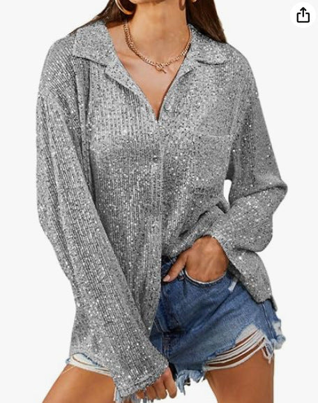 Damen Glitzernde Oversize-Bluse mit lässigem Schnitt Krohn-e