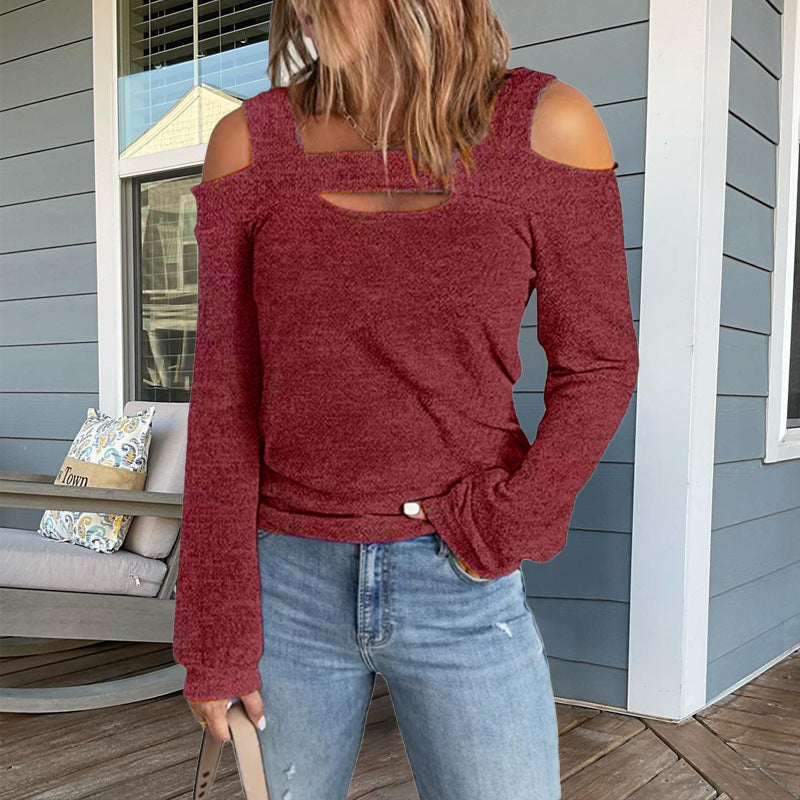 Damen modisches Longsleeve-Top mit Cut-Out-Details und Schulterfreiem Design Krohn-e