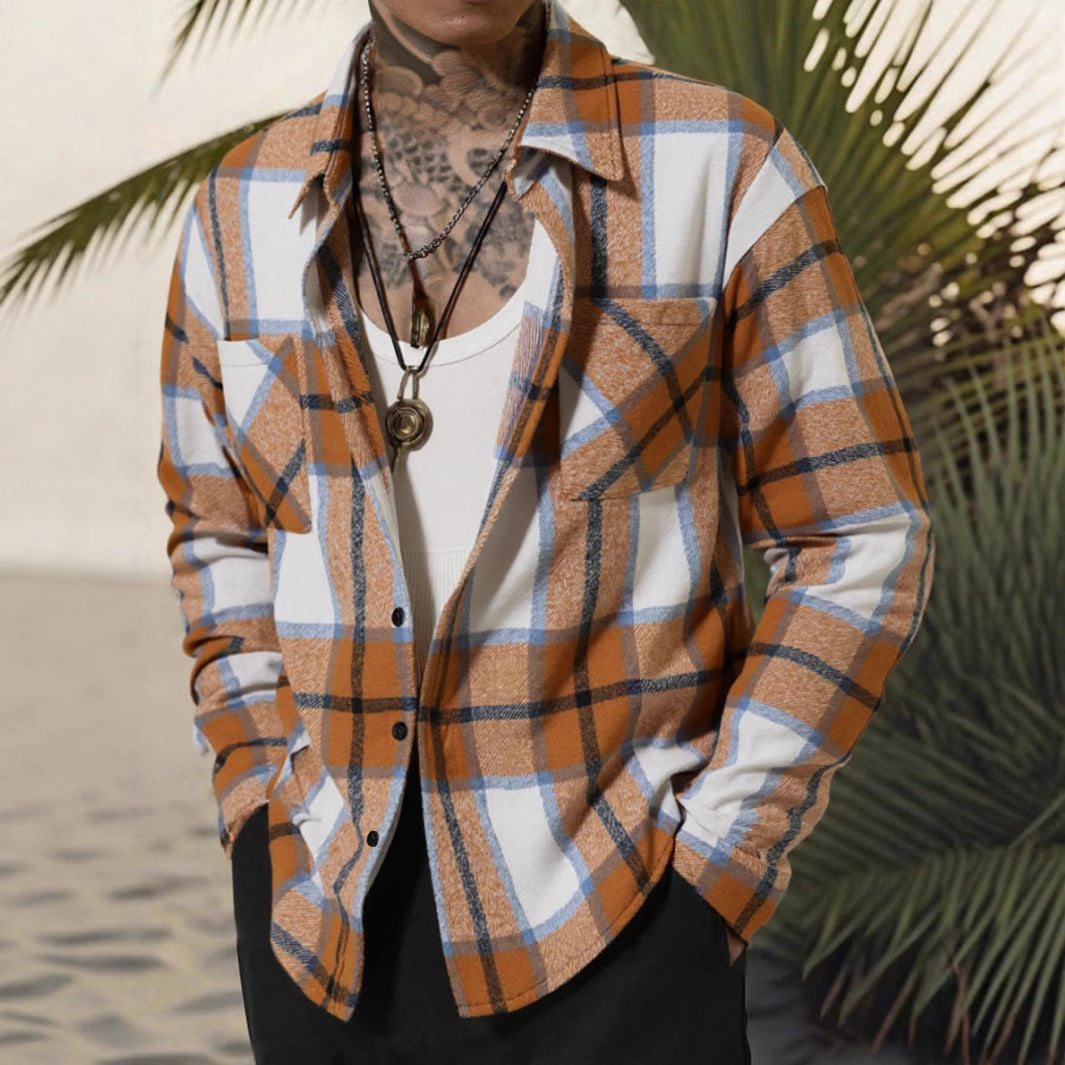 Herren Lässige Flanell Hemdjacke mit Karomuster und Brusttasche Krohn-e