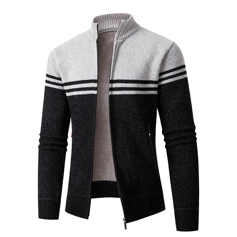 Herren Strickjacke mit modernem Zipper und sportlichem Streifenmuster Krohn-e