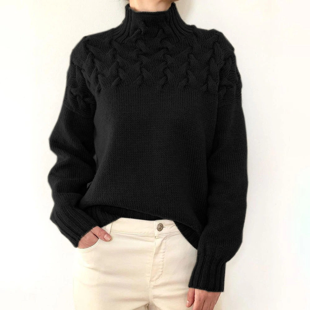 Damen Strickpullover mit hochgeschlossenem Kragen und trendigem Zopfmuster Krohn-e