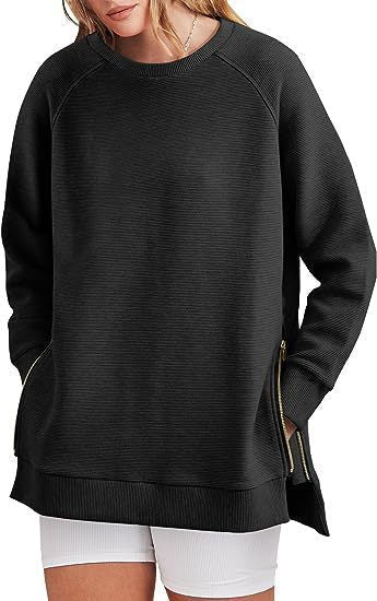 Damen lässiger Sweatshirt mit Seitentaschen und Reißverschluss Krohn-e