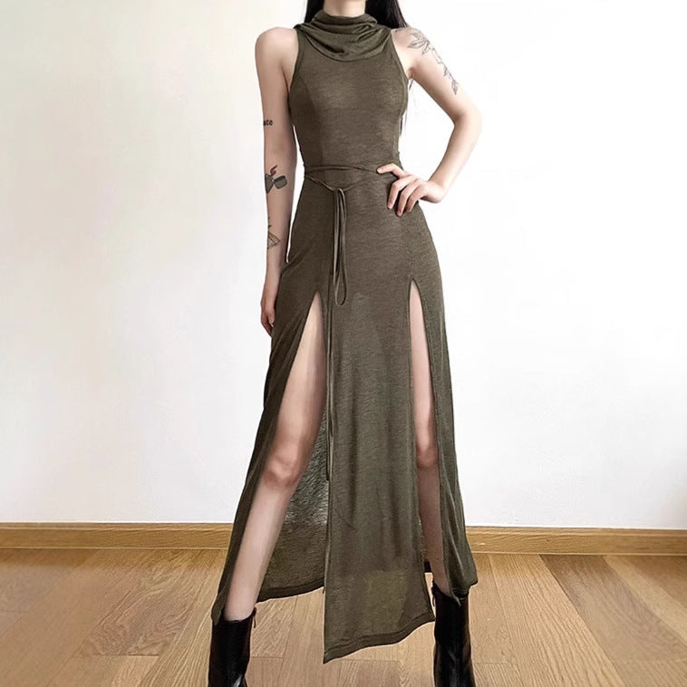 Damen Elegantes Maxikleid mit hohem Schlitz und Kapuze Krohn-e