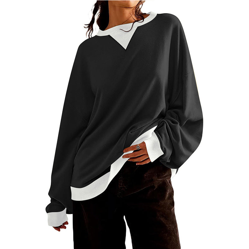 Damen lässiges Sweatshirt mit V-Ausschnitt und Kontrastbündchen Krohn-e