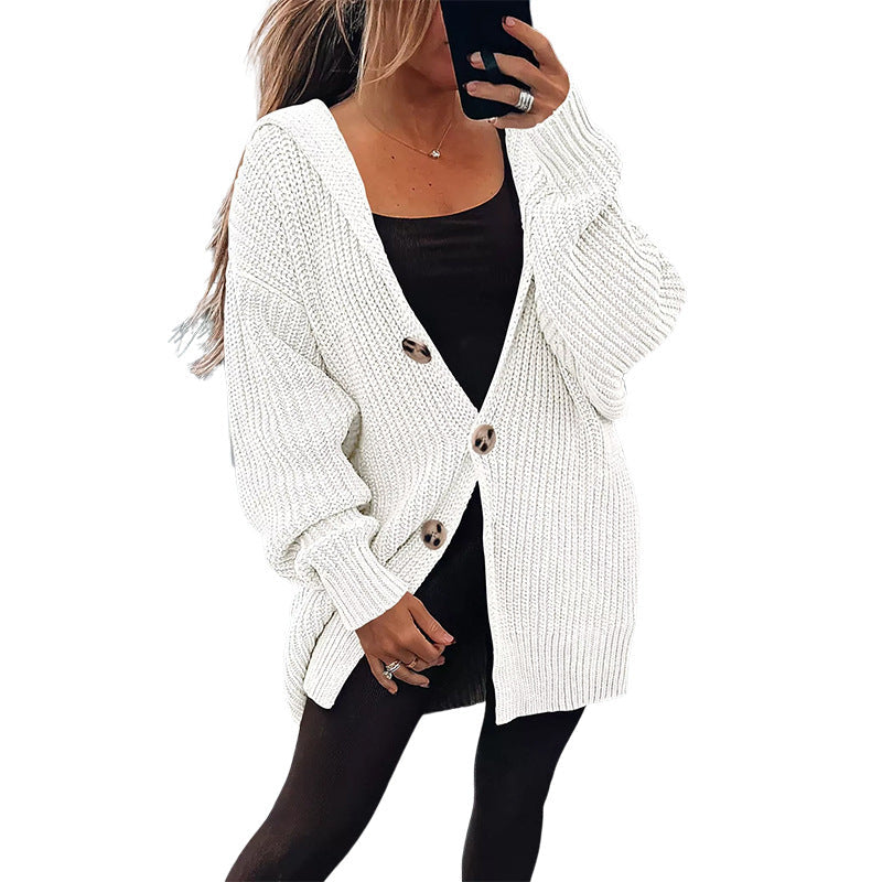 Damen Grobstrickjacke mit übergroßem Schnitt und eleganten Holzknöpfen Krohn-e