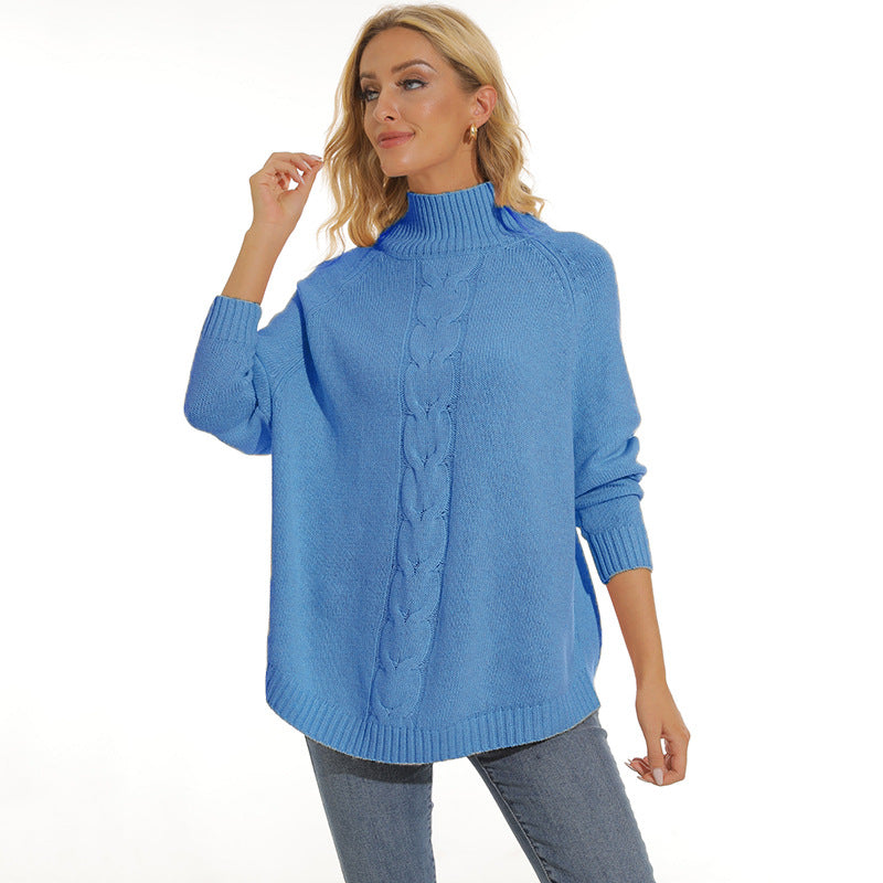Damen Grobstrickpullover mit hohem Kragen und modernem Zopfmuster Krohn-e