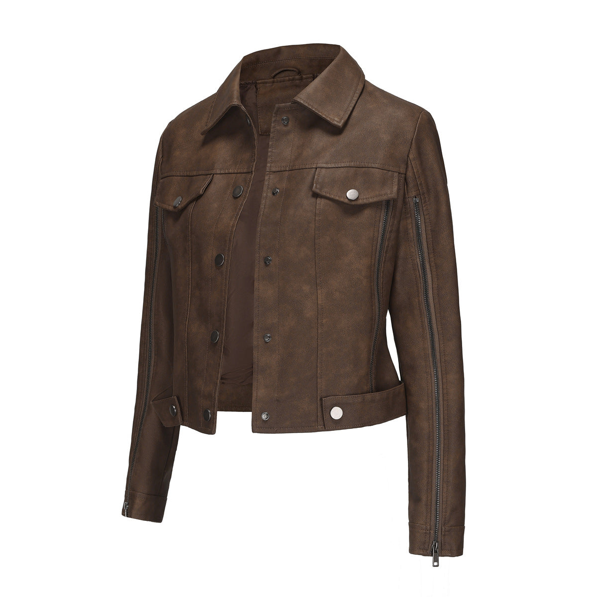 Damen modische Shortjacke aus Kunstleder mit Reißverschlussdetails Krohn-e