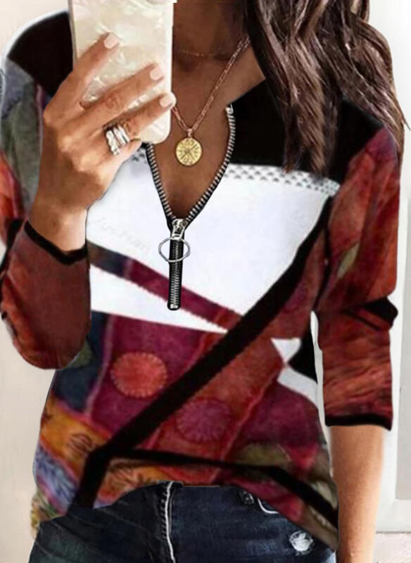 Fudus: Cooles bedrucktes Langarm-Shirt mit Reißverschluss